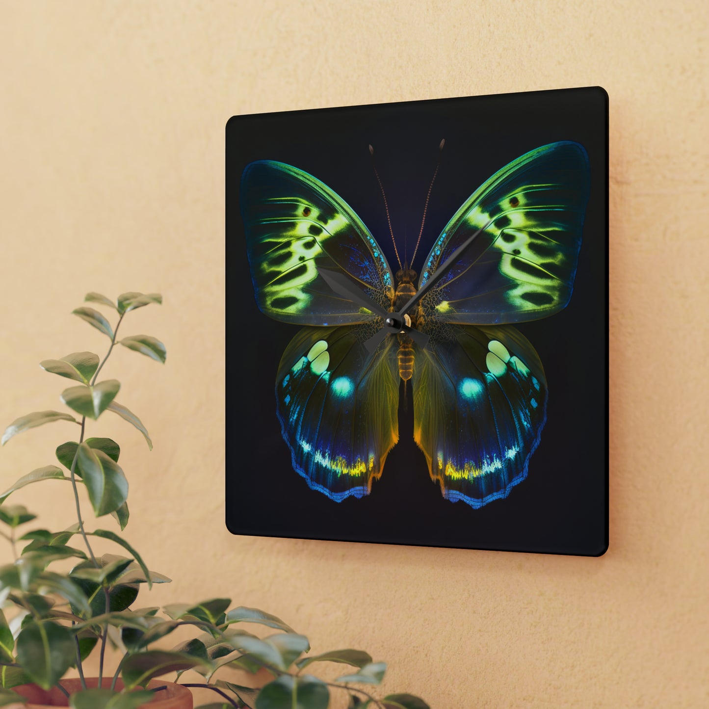 Acrylic Wall Clock Neon Hue Butterfly 1