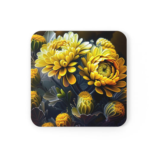 Corkwood Coaster Set Yellow Hermosas Flores Amarillas 4