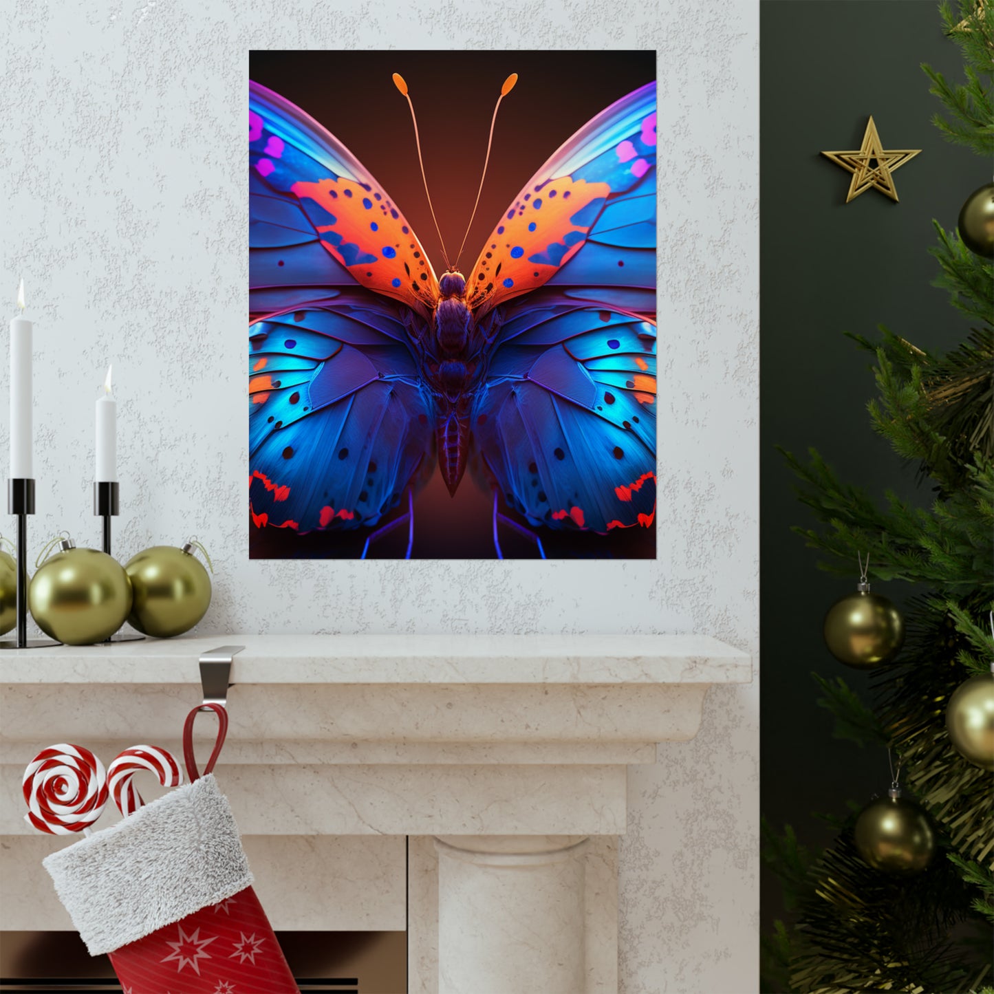 Premium Matte Vertical Posters Neon Butterfly Macro 3