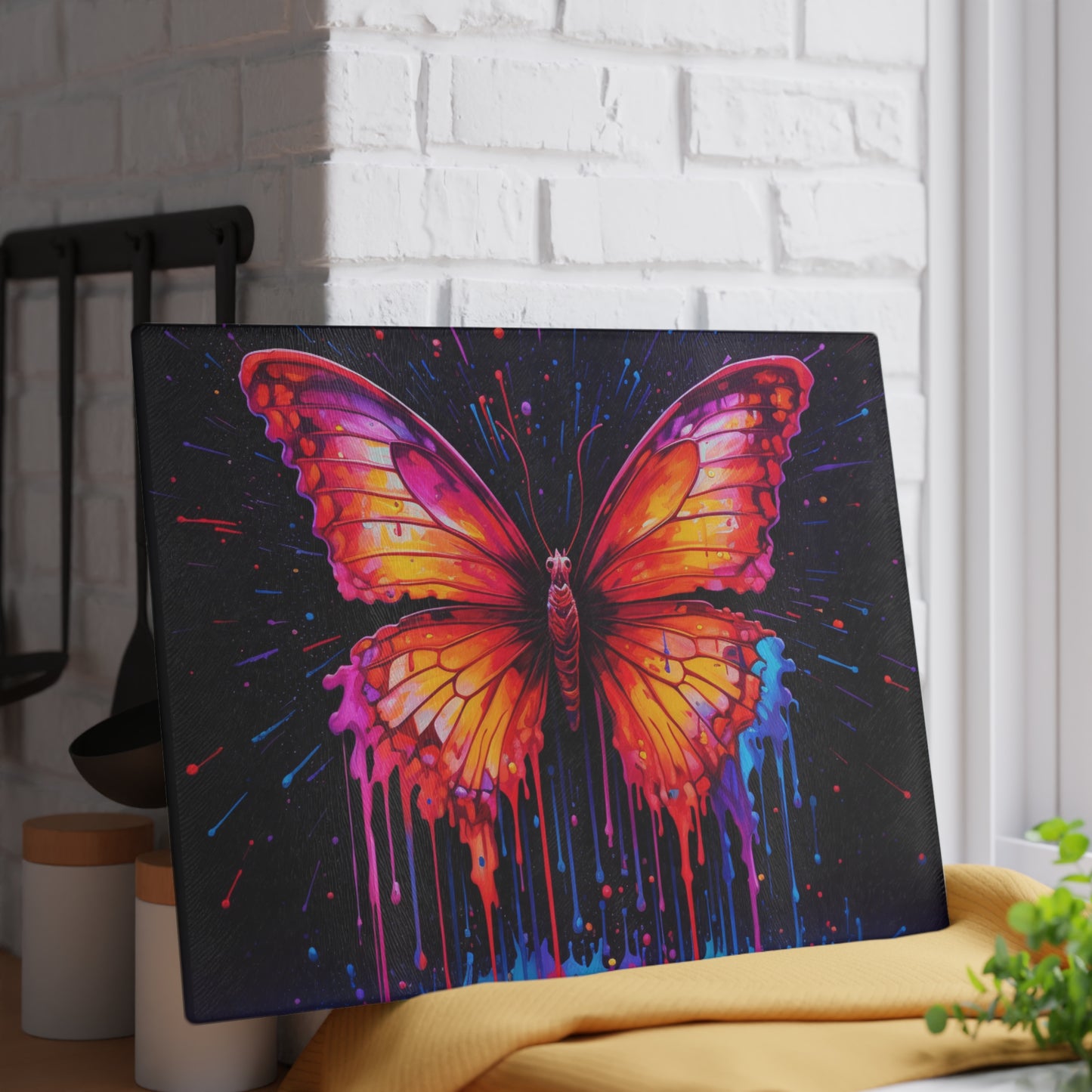 Glass Cutting Board Pink Butterfly Flair 4