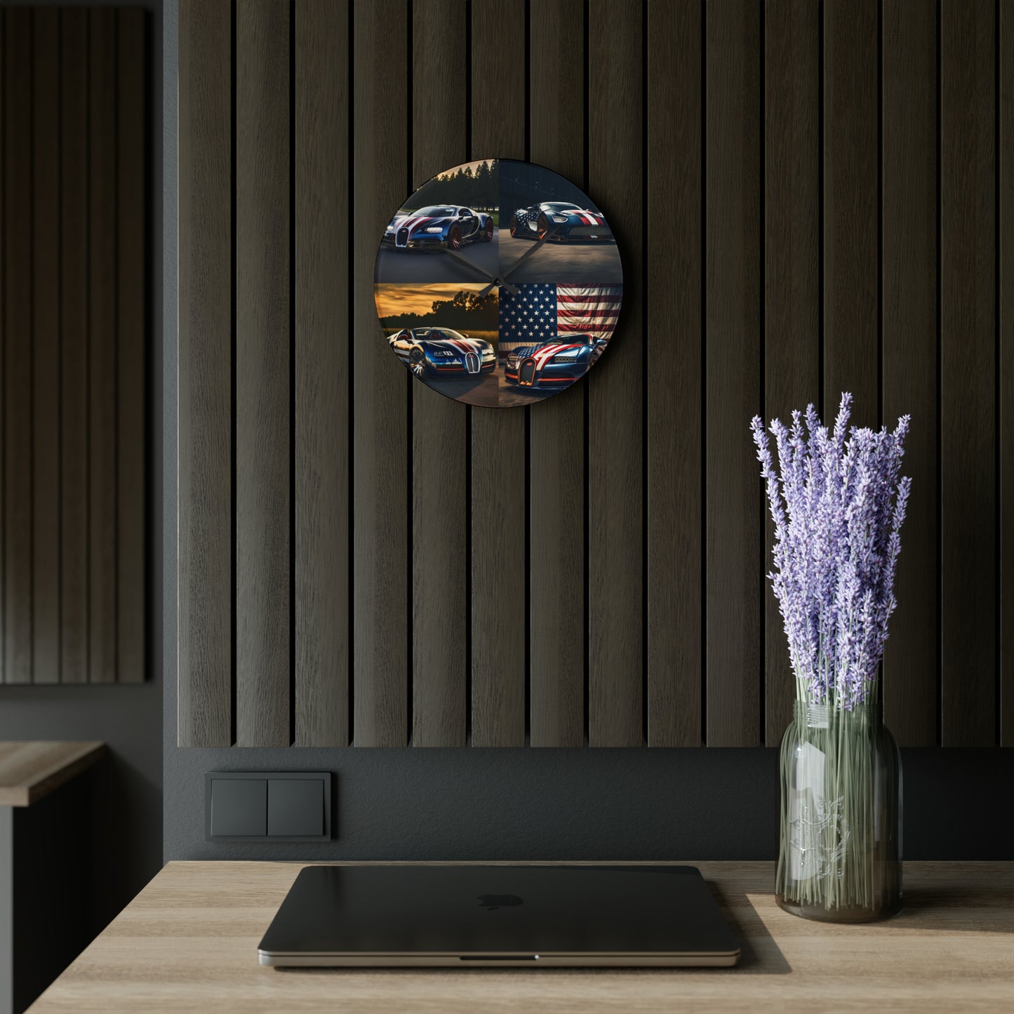 Acrylic Wall Clock Bugatti Flag American 5