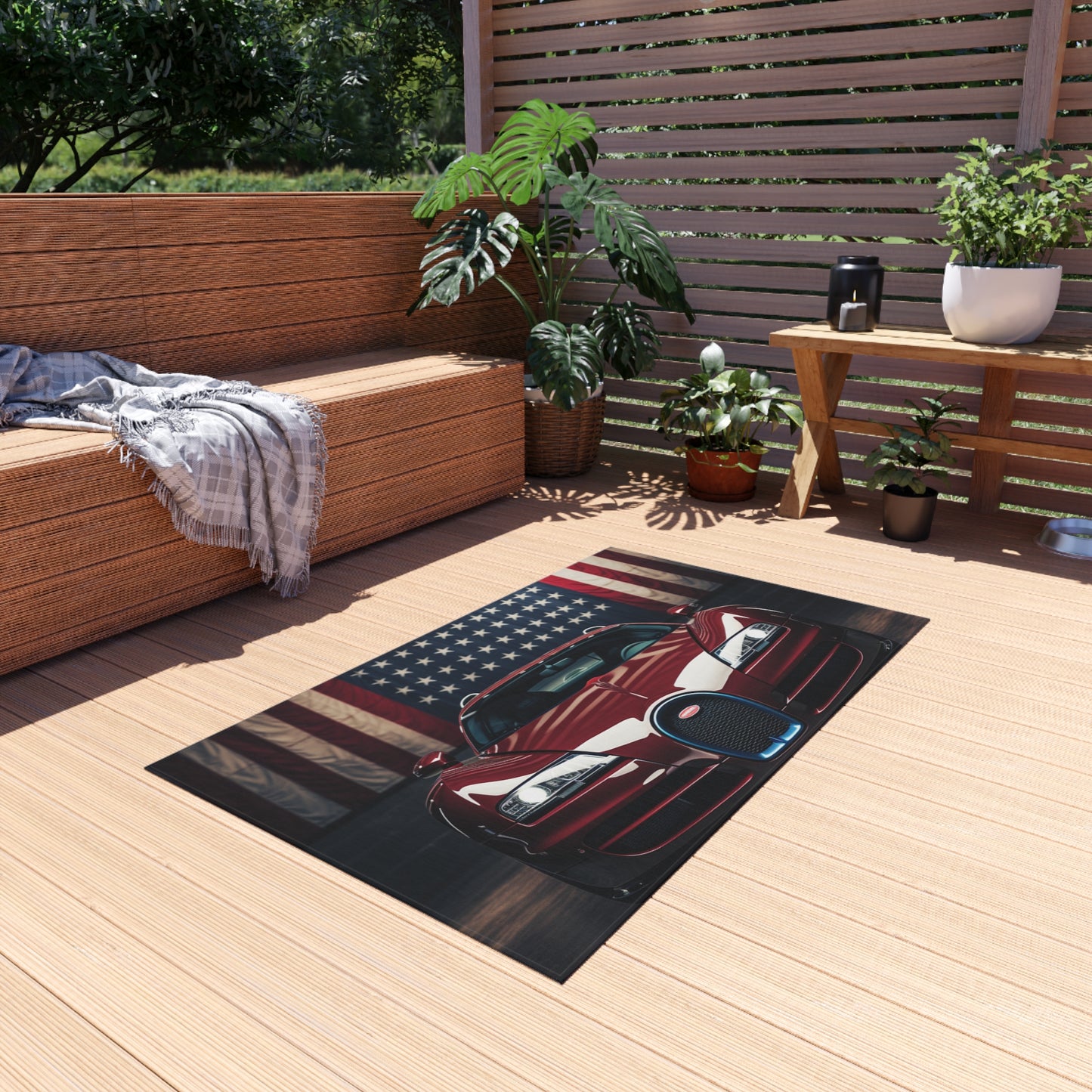 Outdoor Rug  American Flag Background Bugatti 1