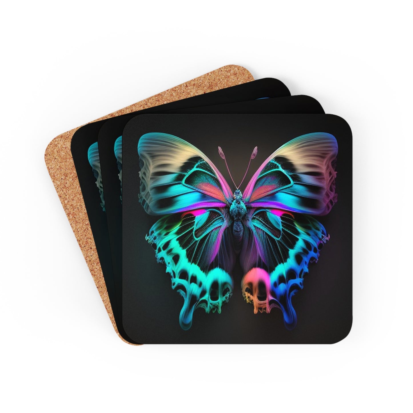 Corkwood Coaster Set Neon Butterfly Fusion 2