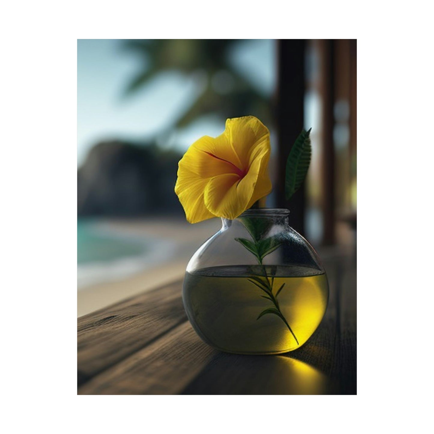 Premium Matte Vertical Posters Yellow Hibiscus Wood 3