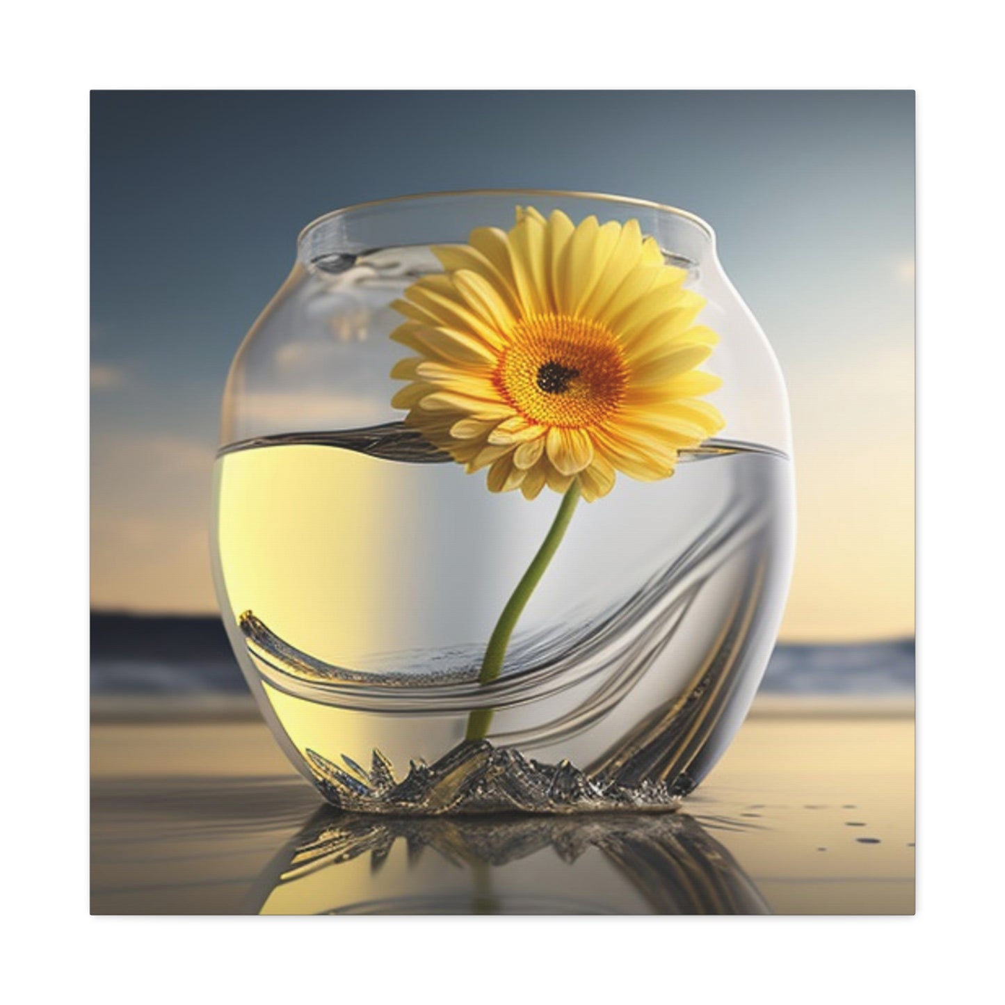 Canvas Gallery Wraps yello Gerbera glass 1