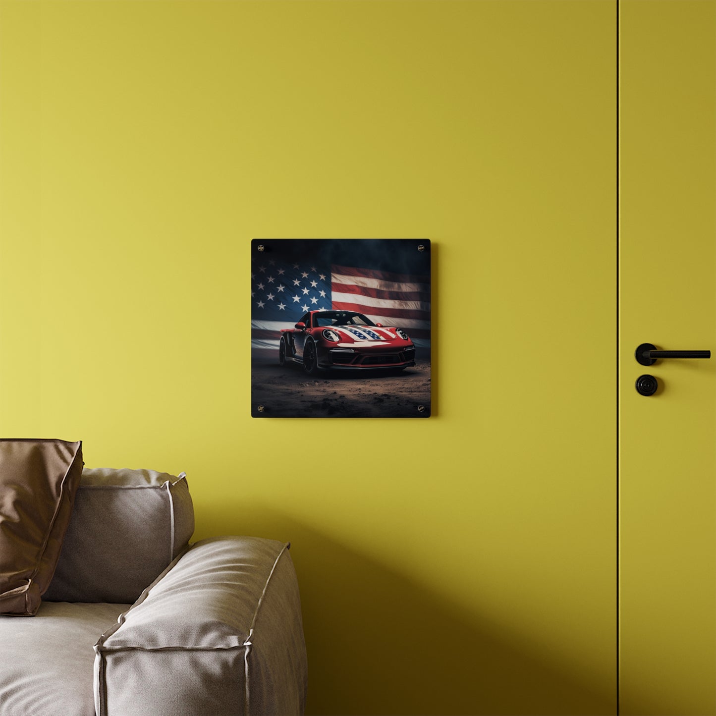 Acrylic Wall Art Panels American Flag Background Porsche 3