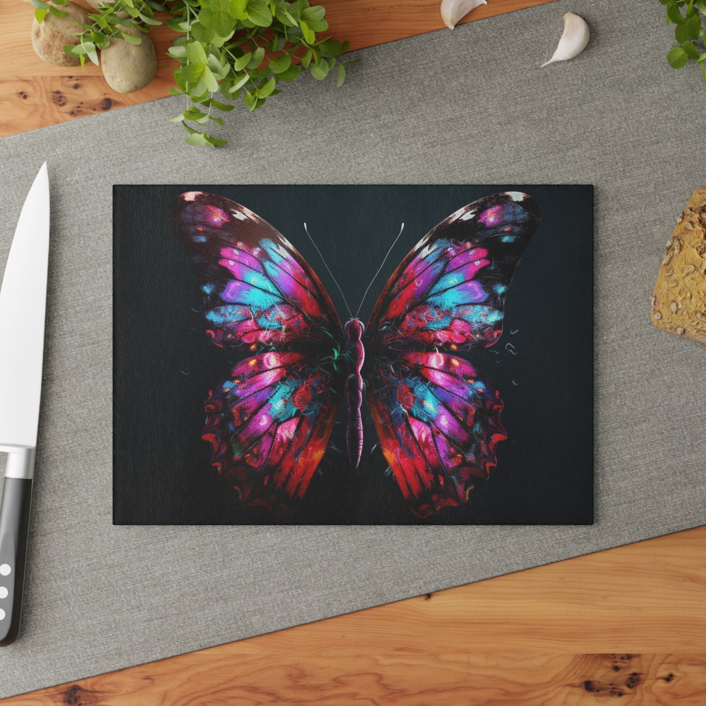 Glass Cutting Board Hyper Colorful Butterfly Macro 3