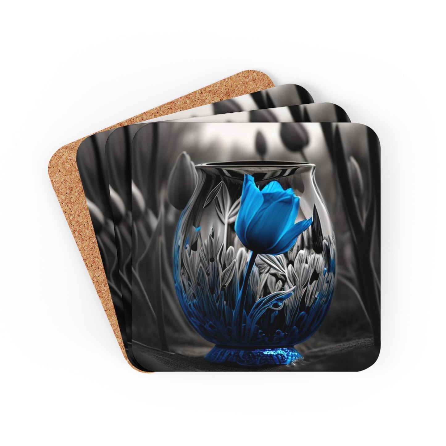 Corkwood Coaster Set Tulip Blue 1