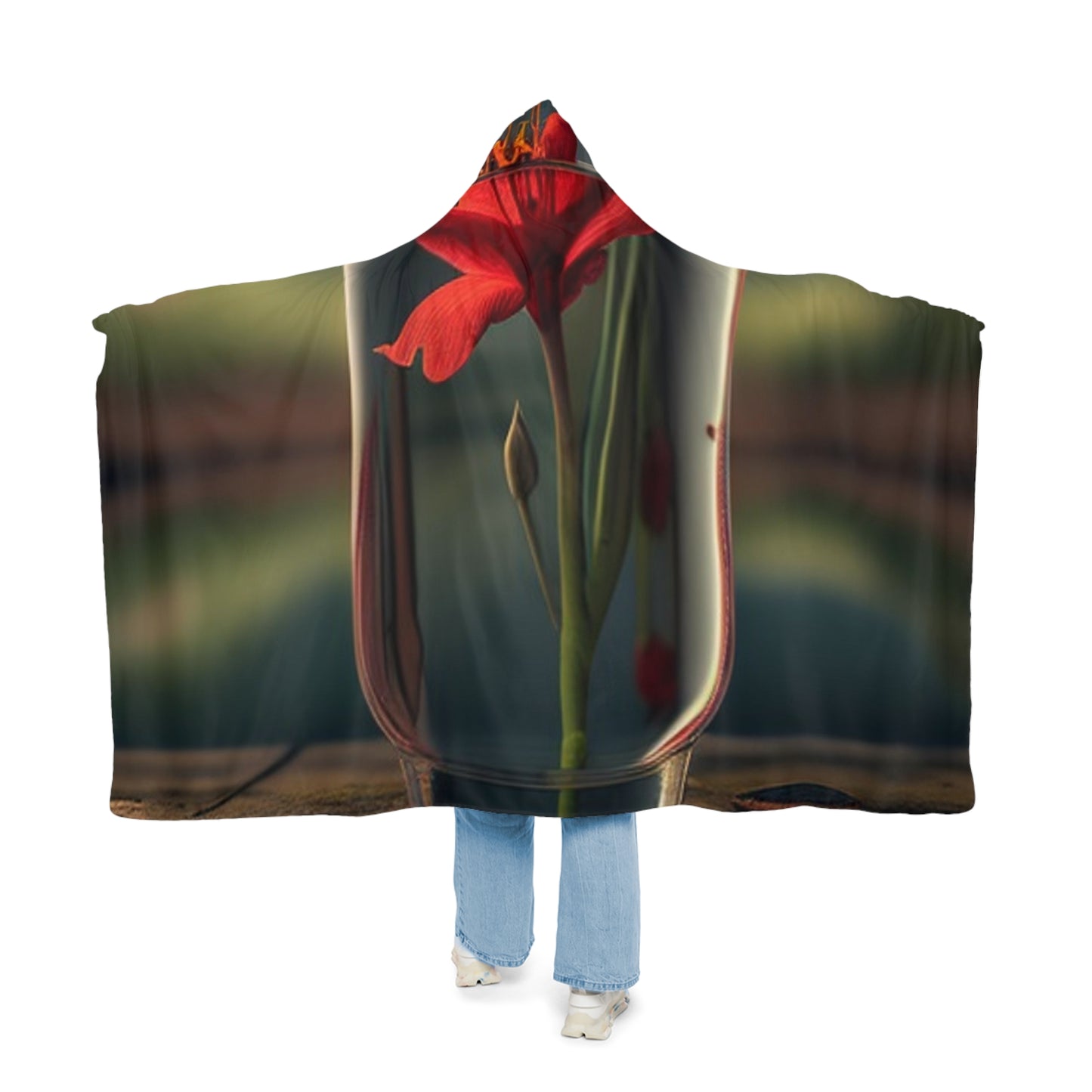 Snuggle Hooded Blanket Red Lily in a Glass vase 1