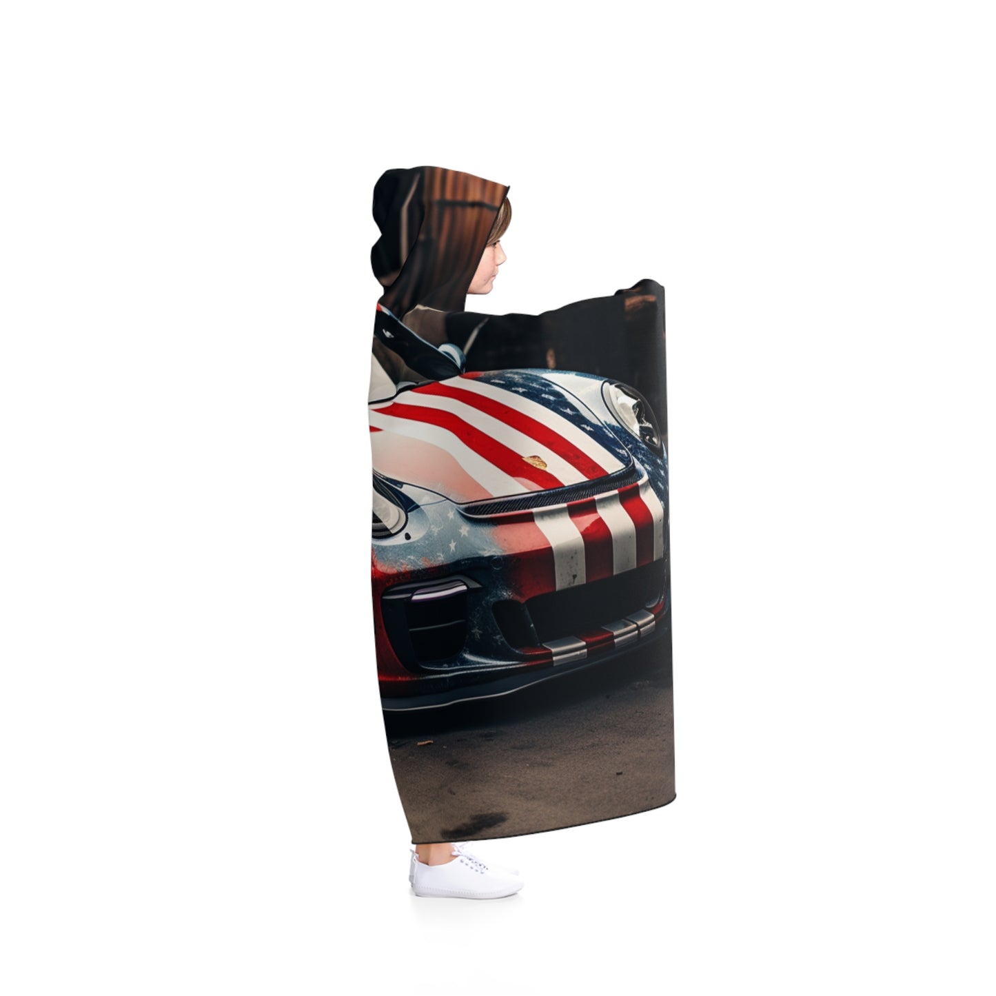 Hooded Blanket American Flag Porsche 3