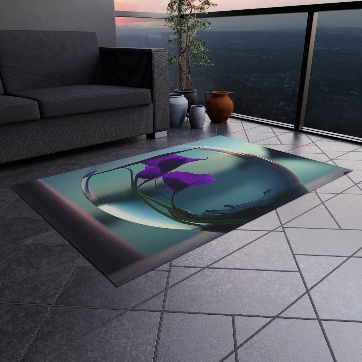 Outdoor Rug  Purple Sweet pea in a vase 2