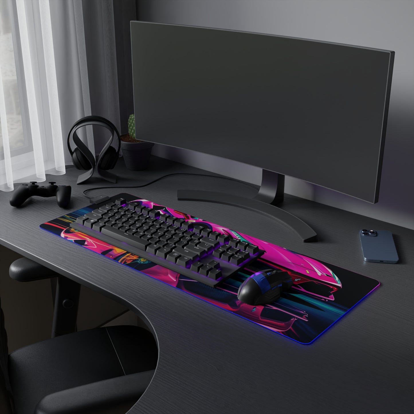 LED Gaming Mouse Pad Pink Ferrari Macro 4