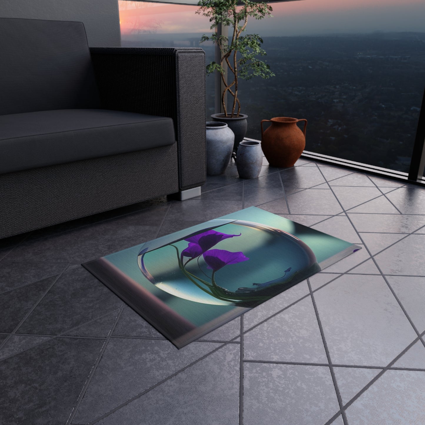 Outdoor Rug  Purple Sweet pea in a vase 2