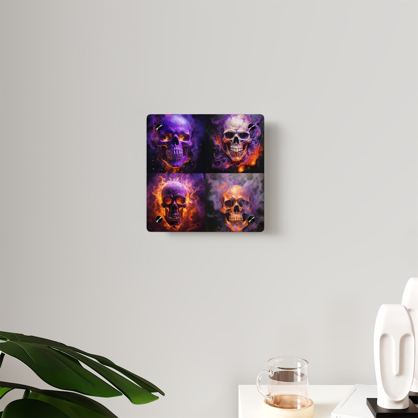 Acrylic Wall Art Panels Skull Flames 5