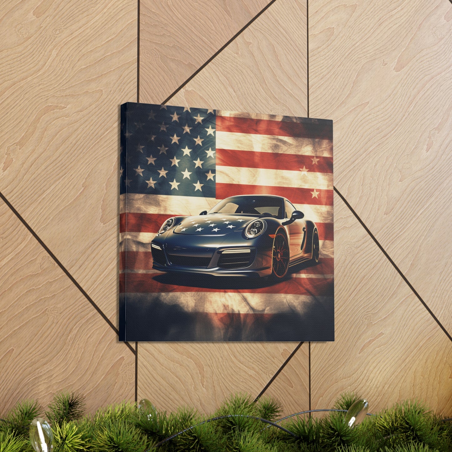 Canvas Gallery Wraps Abstract American Flag Background Porsche 3