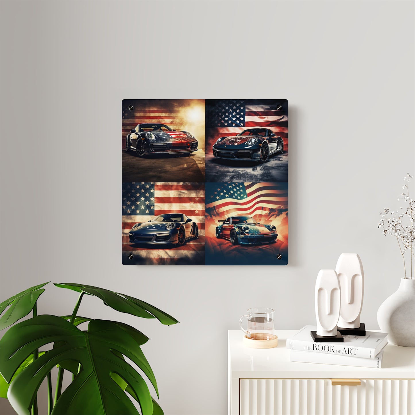 Acrylic Wall Art Panels Abstract American Flag Background Porsche 5