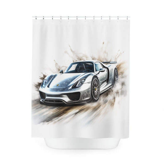 Polyester Shower Curtain 918 Spyder white background driving fast with water splashing 2