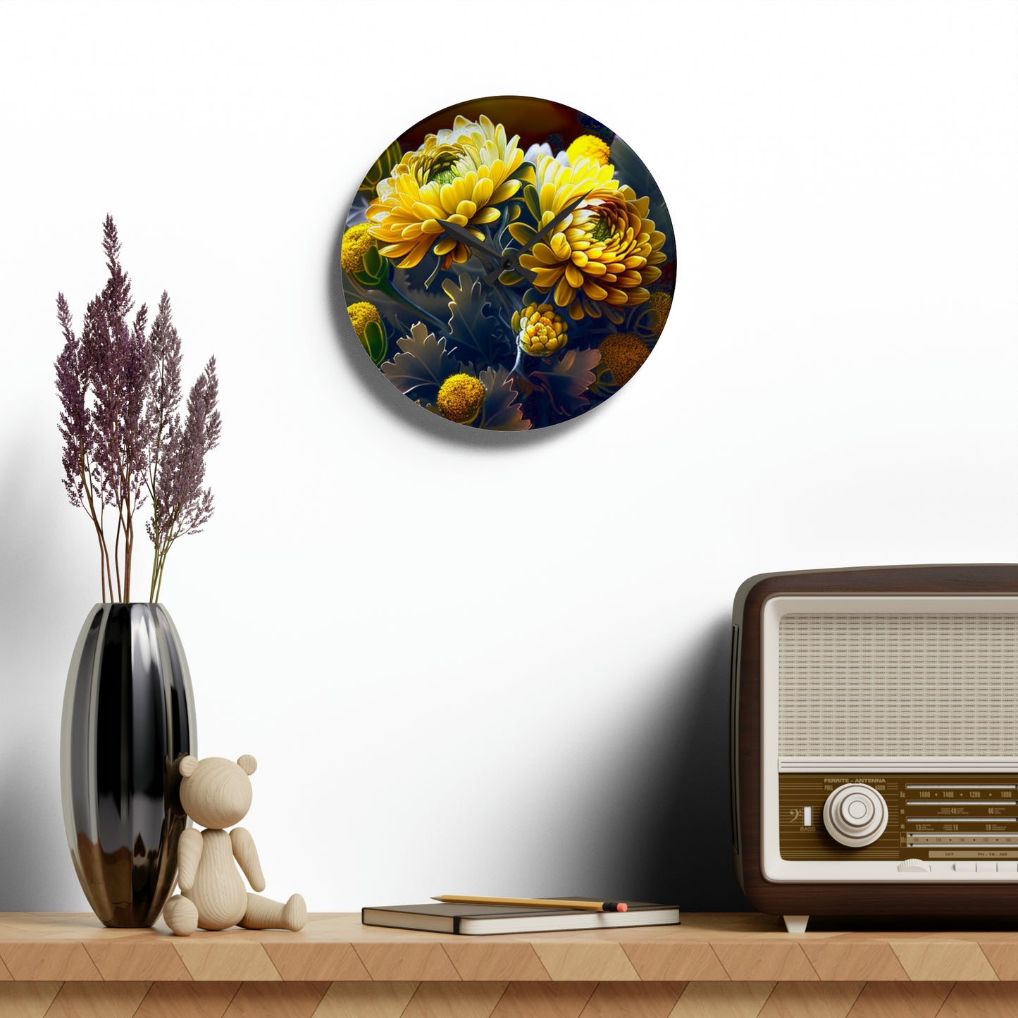 Acrylic Wall Clock Yellow Hermosas Flores Amarillas 3