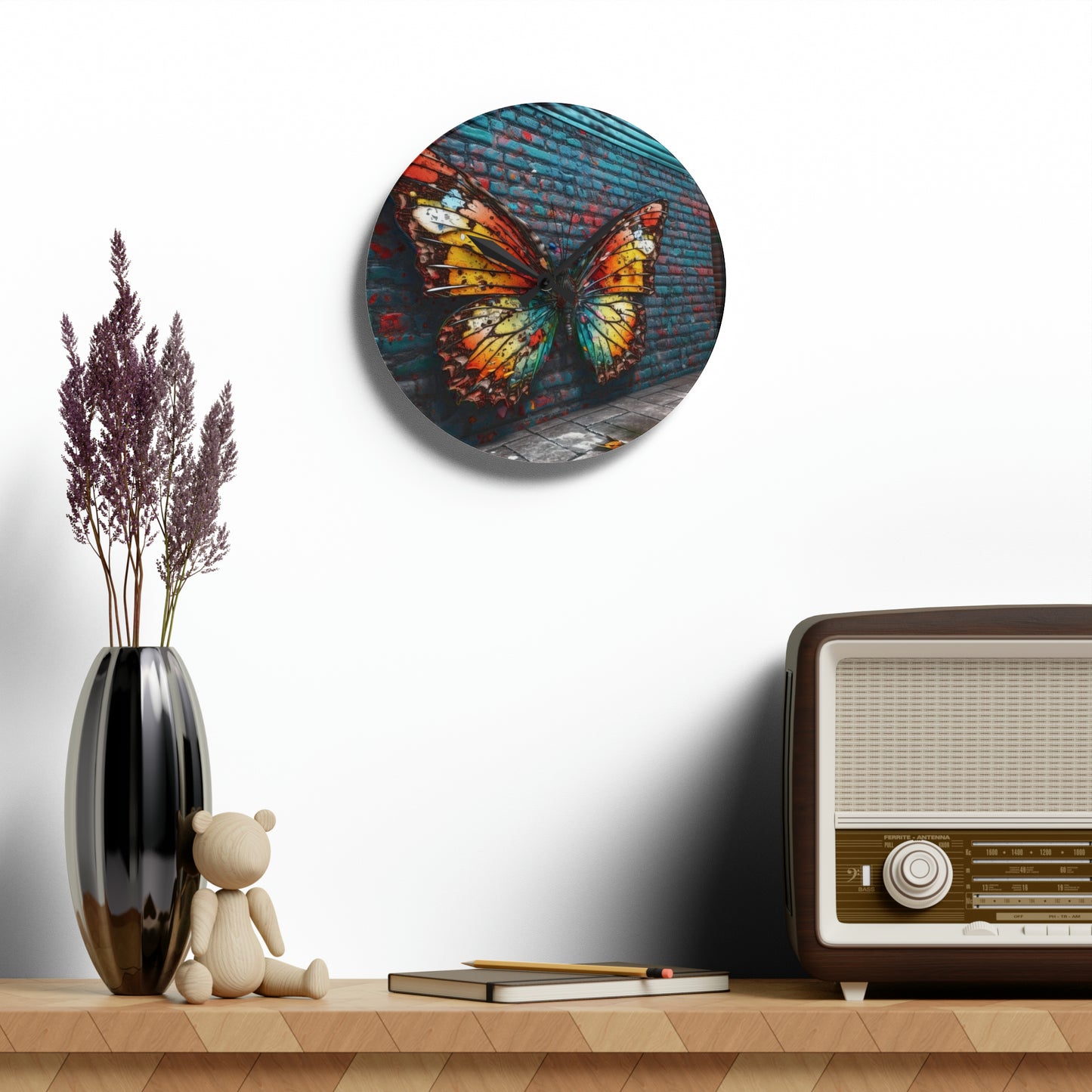 Acrylic Wall Clock Liquid Street Butterfly 2