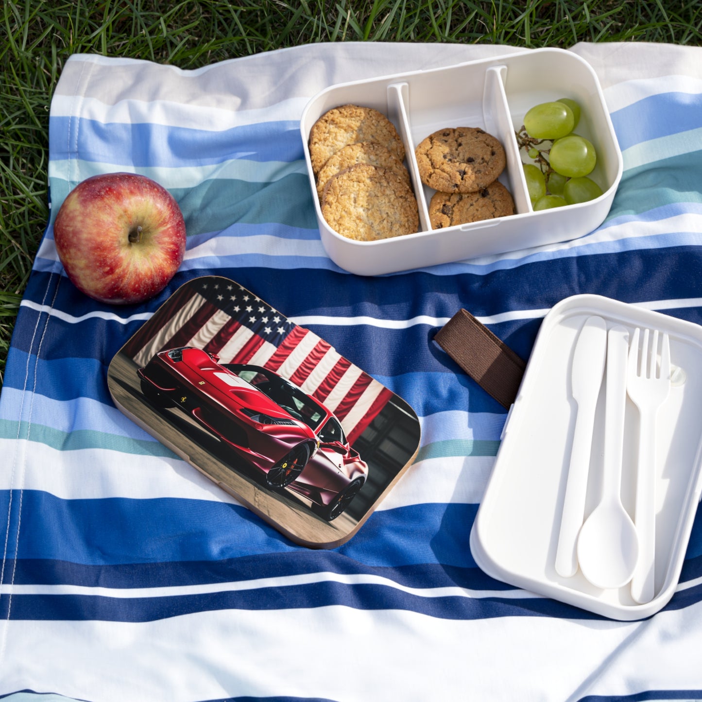 Bento Lunch Box American Flag Background Ferrari 3