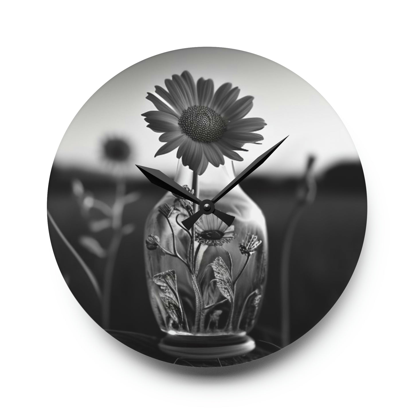 Acrylic Wall Clock Yellw Sunflower in a vase 2