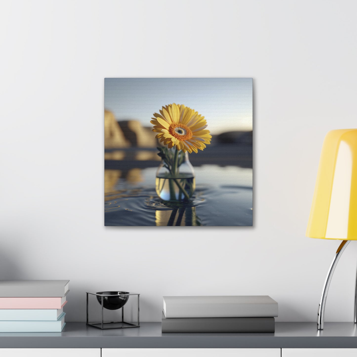 Canvas Gallery Wraps yello Gerbera glass 4