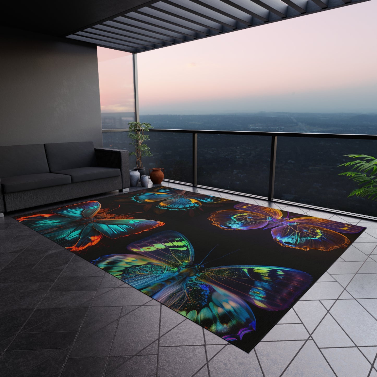 Outdoor Rug  Neon Butterfly Flair 5