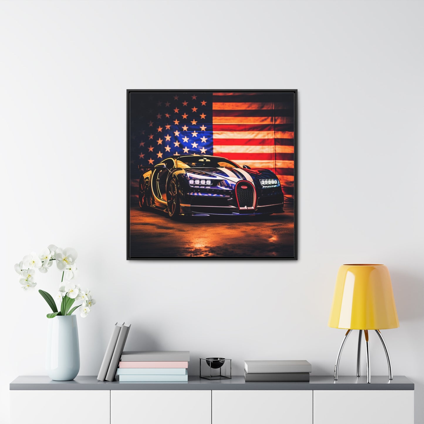 Gallery Canvas Wraps, Square Frame Macro Bugatti American Flag 4