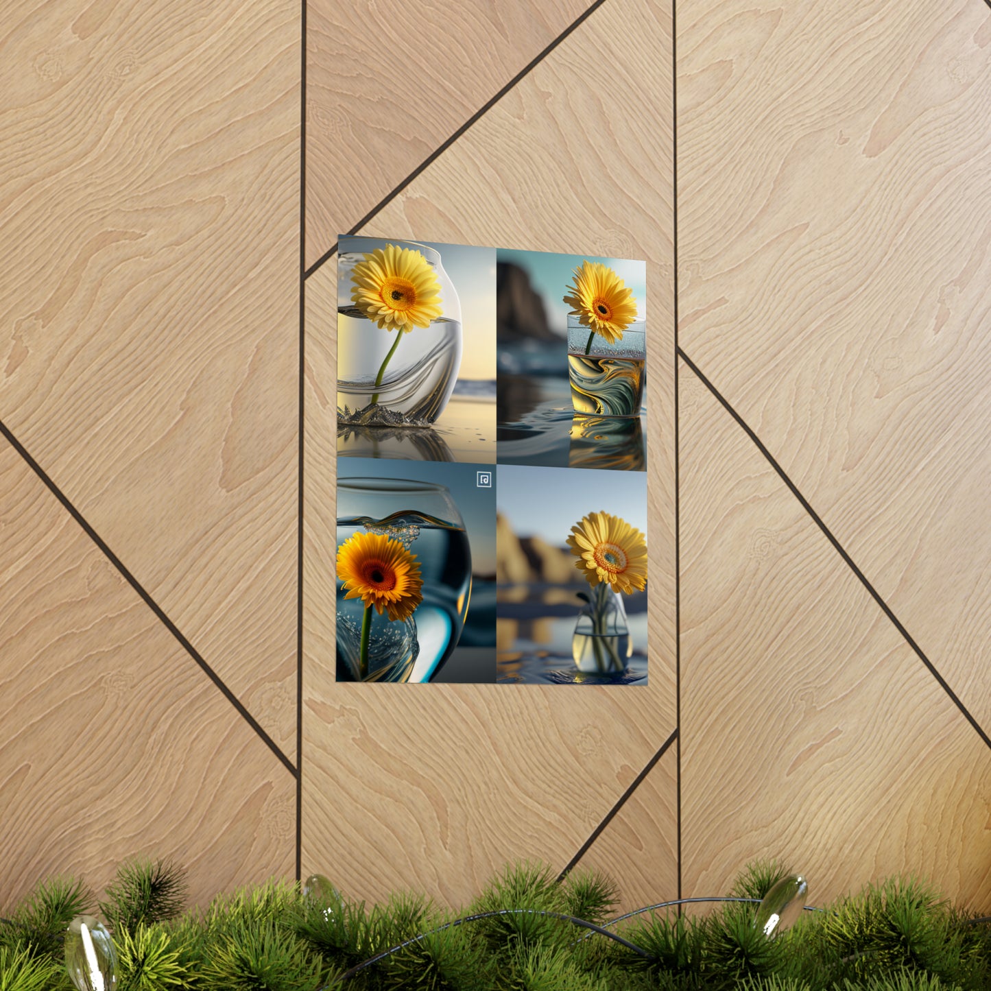 Premium Matte Vertical Posters yello Gerbera glass 5