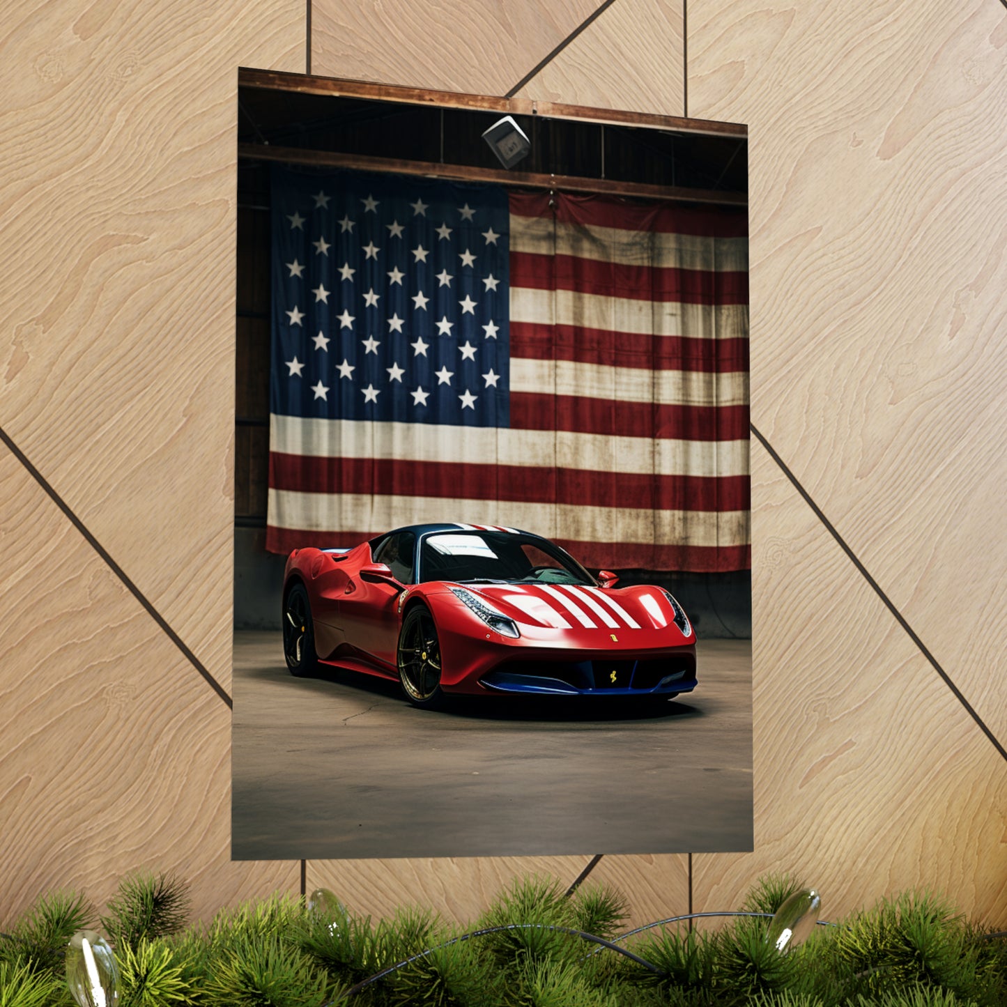 Premium Matte Vertical Posters American Flag Farrari 4