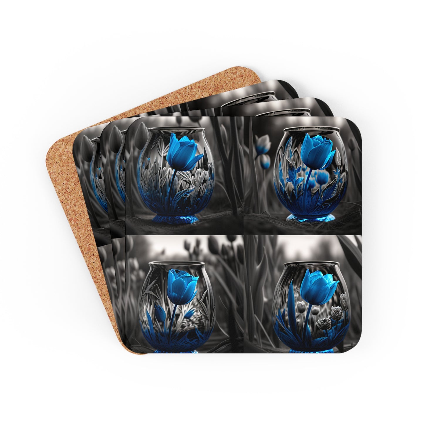 Corkwood Coaster Set Tulip Blue 5