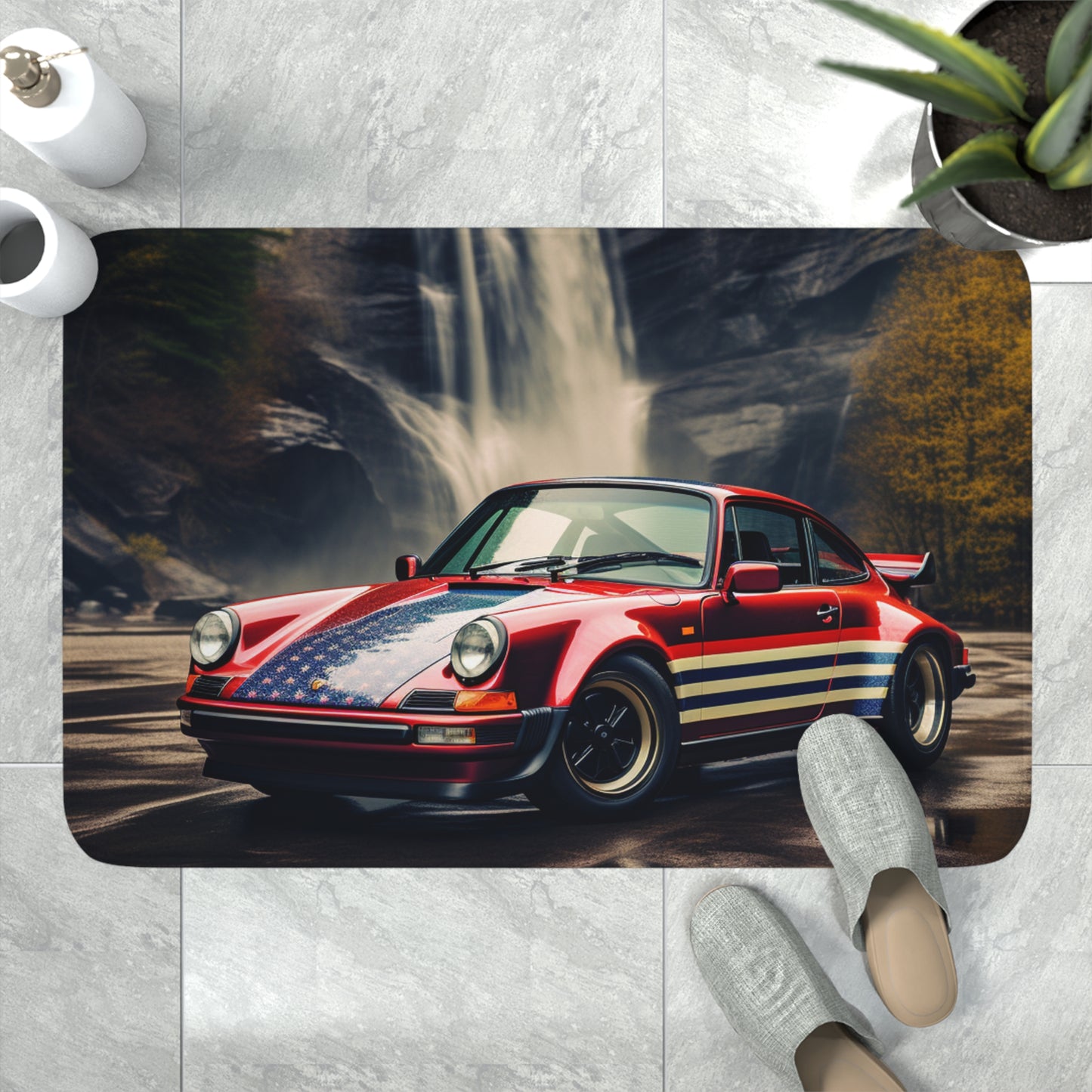 Memory Foam Bath Mat American Flag Porsche Abstract 1