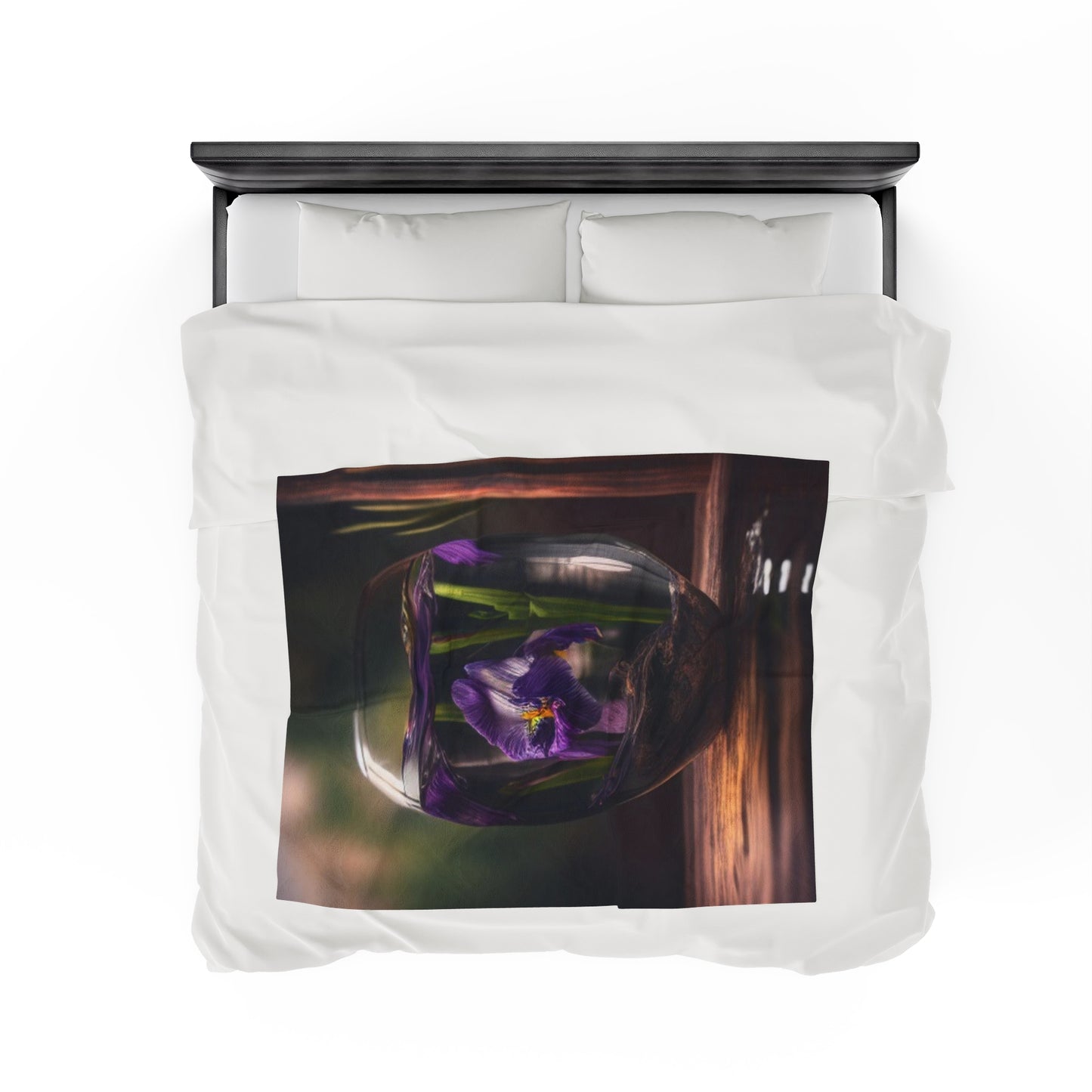 Velveteen Plush Blanket Purple Iris in a vase 4