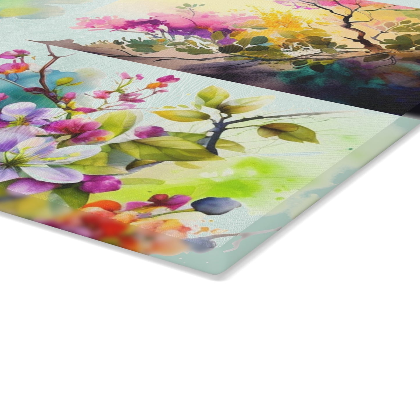 Glass Cutting Board Mother Nature Bright Spring Colors Realistic Watercolor 5