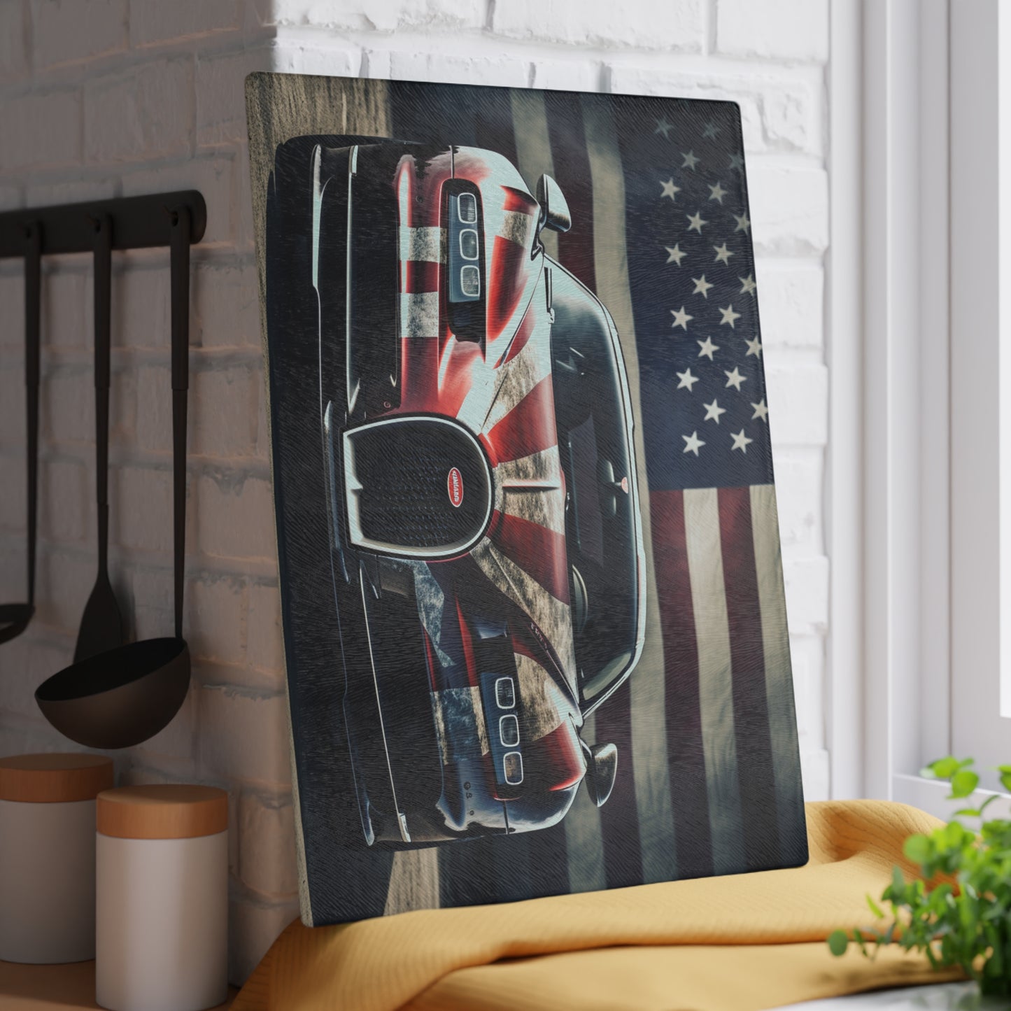 Glass Cutting Board American Flag Background Bugatti 3