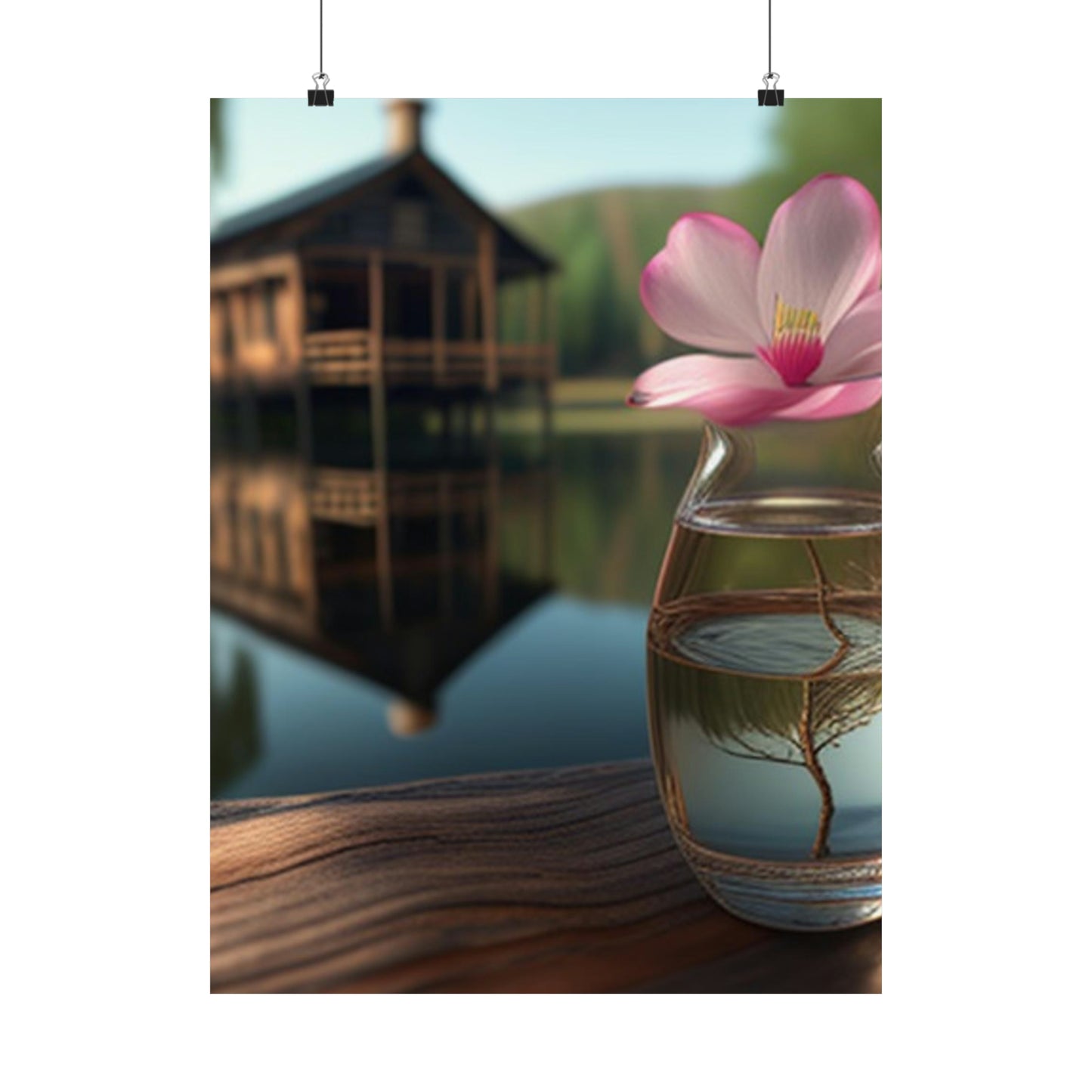 Premium Matte Vertical Posters Magnolia in a Glass vase 1