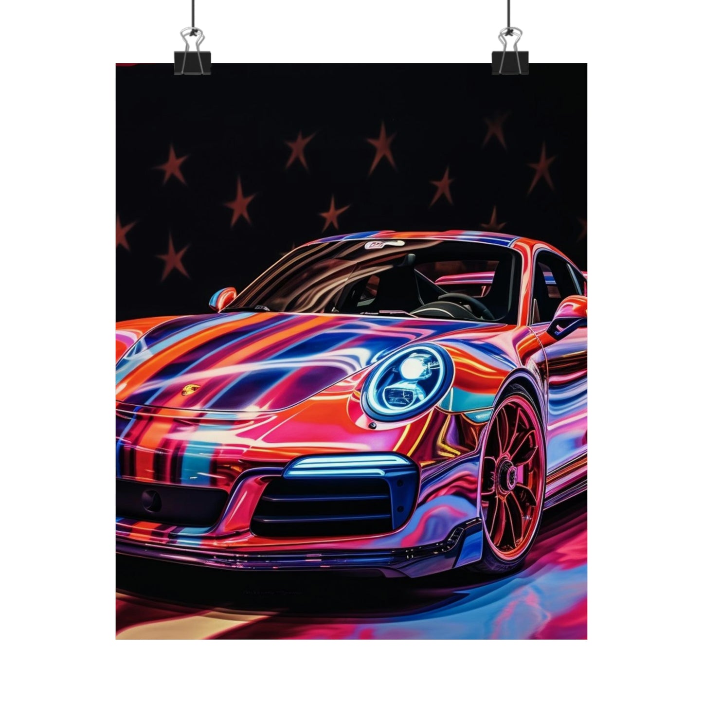 Premium Matte Vertical Posters American Flag Colored Porsche 4