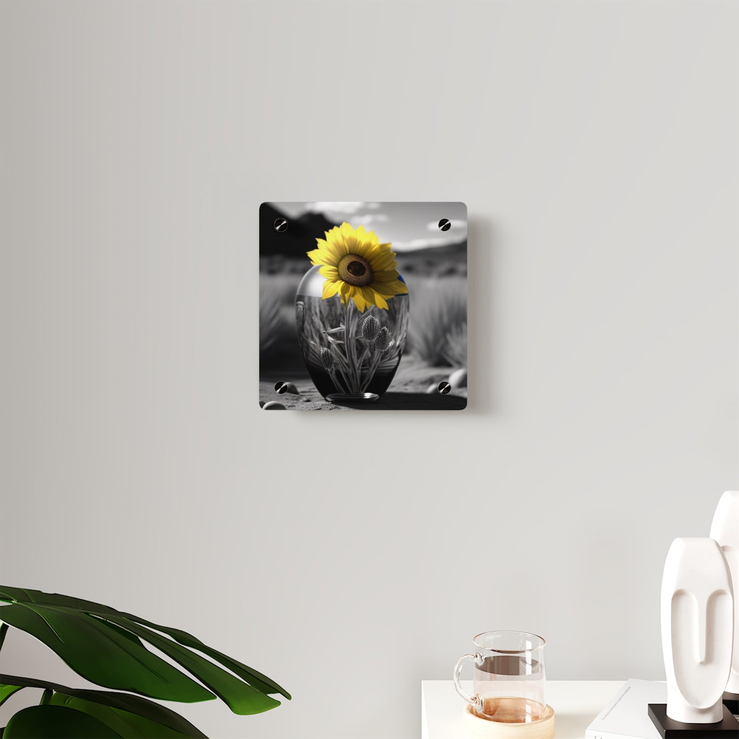 Acrylic Wall Art Panels Yellw Sunflower in a vase 3