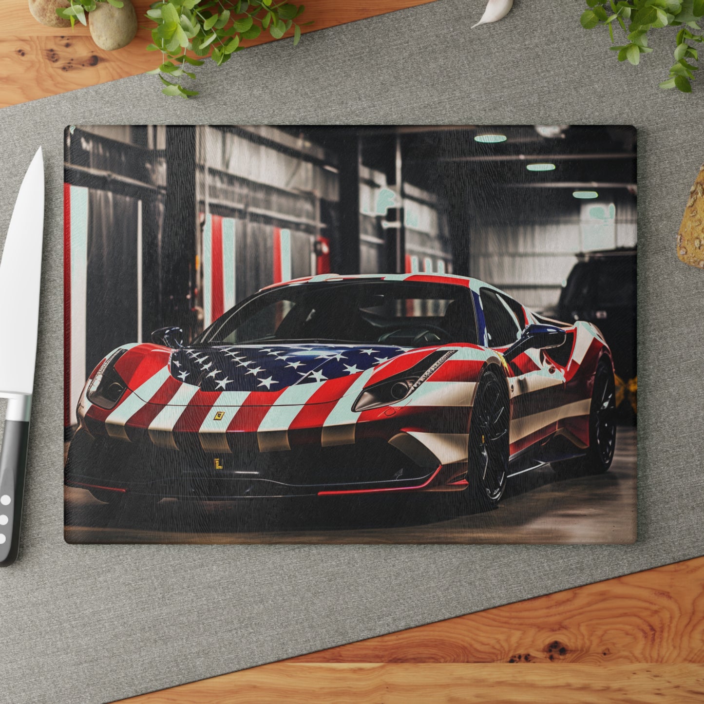 Glass Cutting Board American Flag Farrari 3