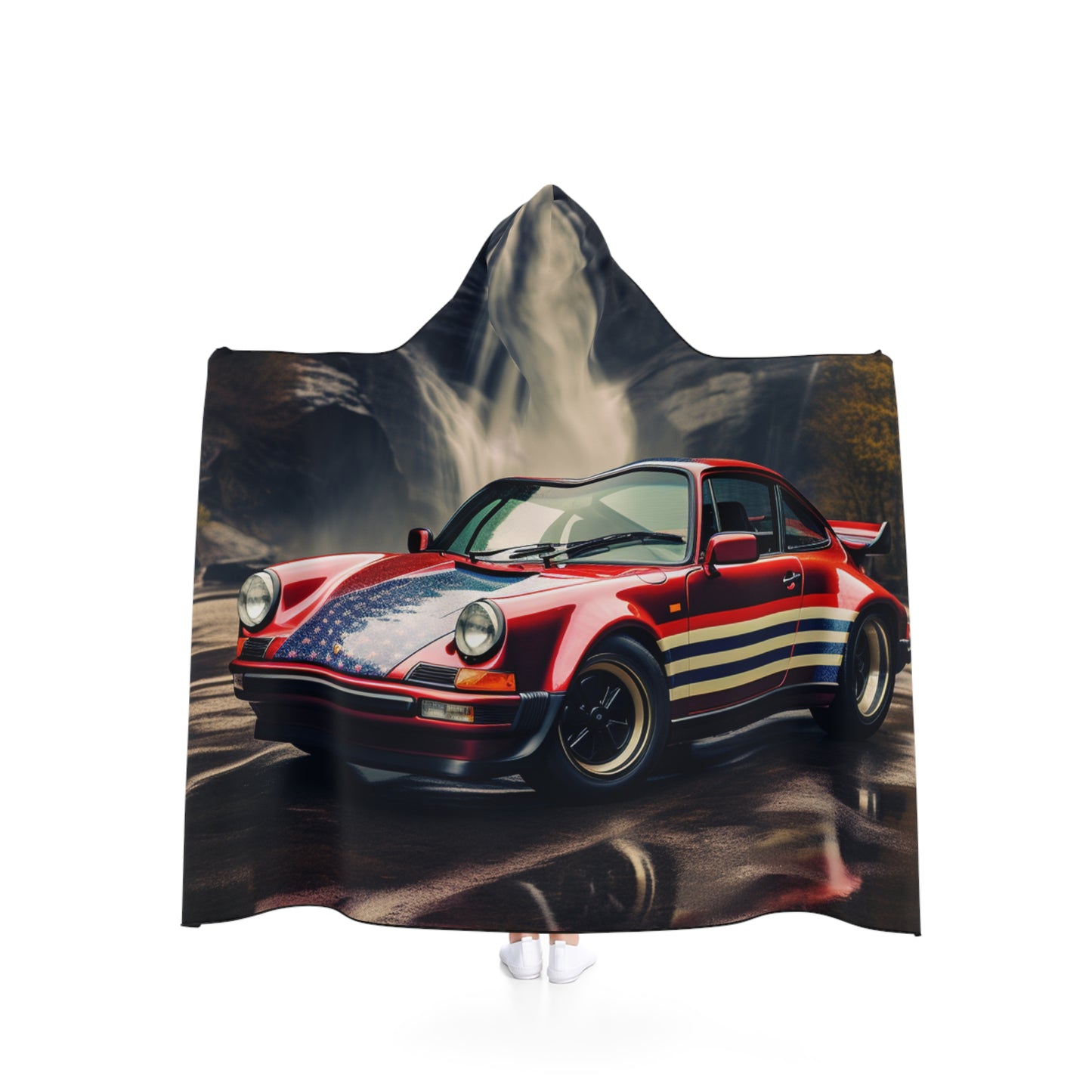 Hooded Blanket American Flag Porsche Abstract 1