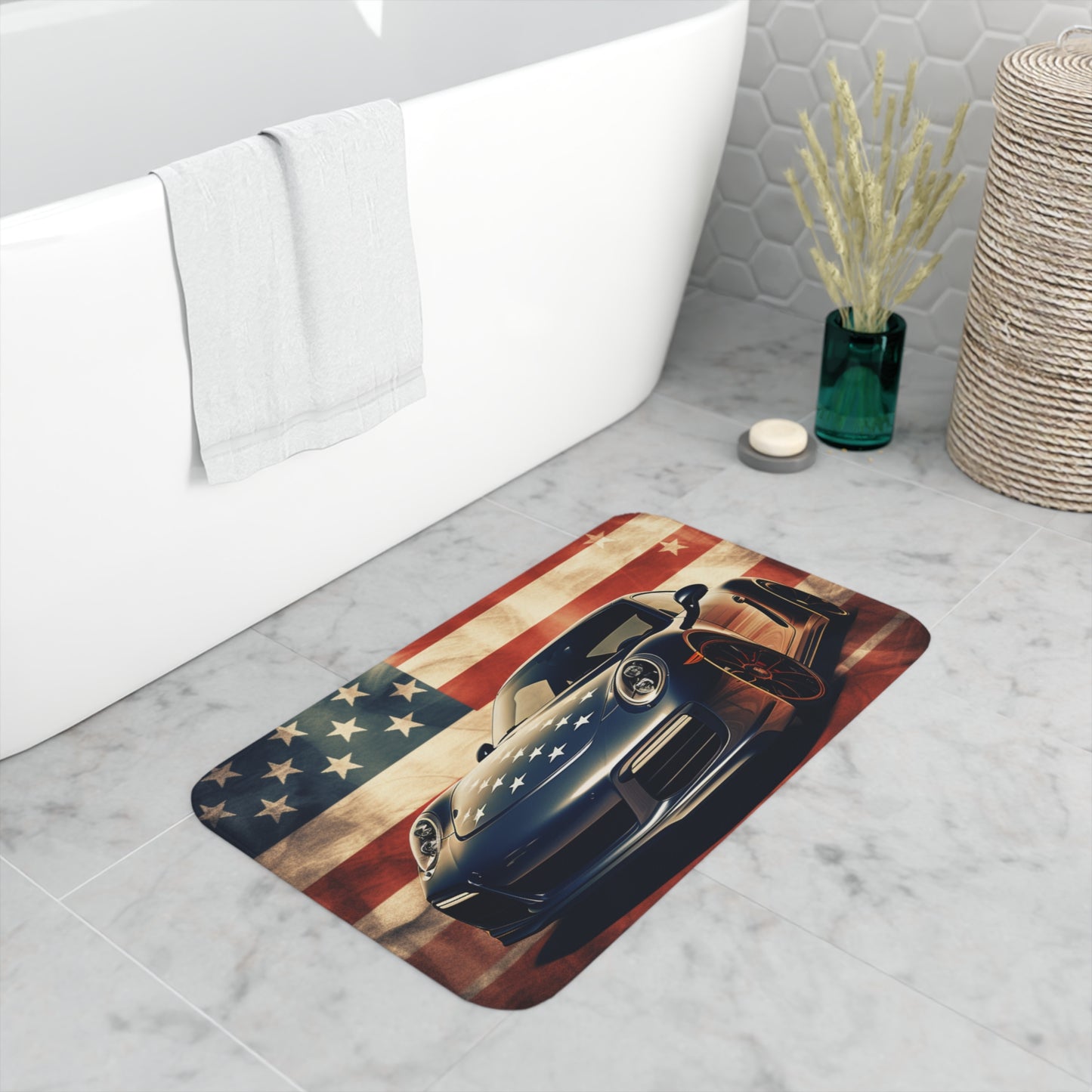 Memory Foam Bath Mat Abstract American Flag Background Porsche 3