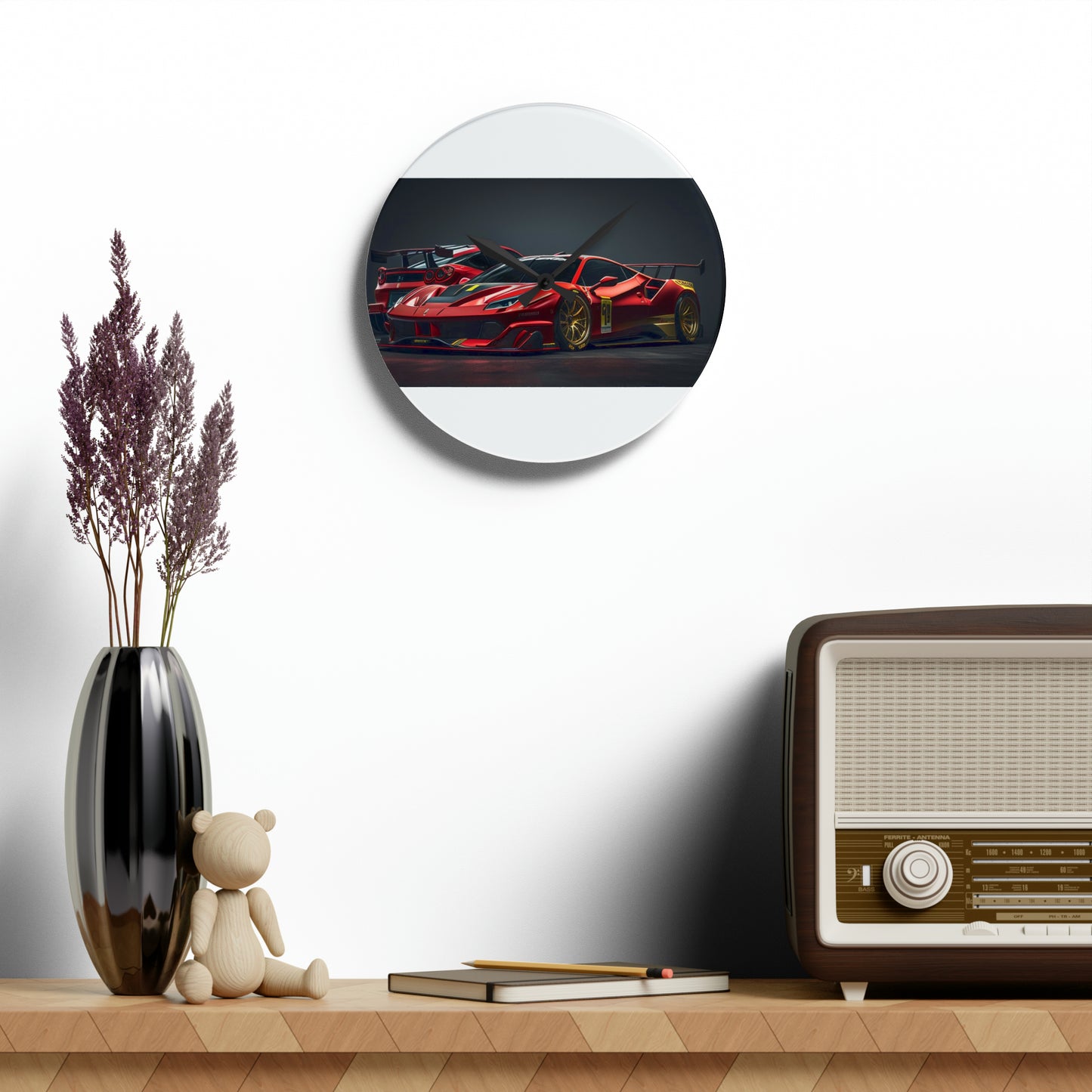 Acrylic Wall Clock Ferrari Red 3