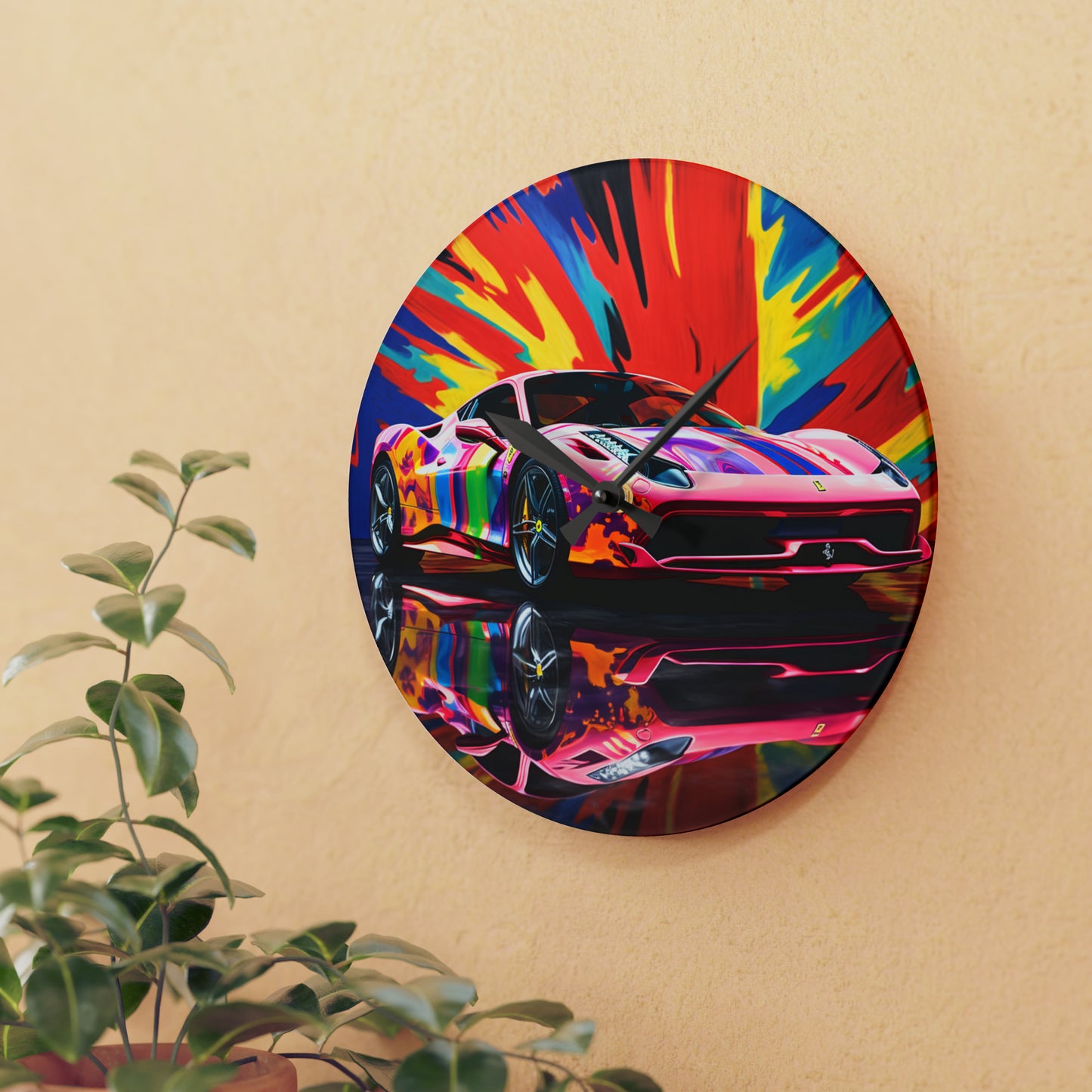 Acrylic Wall Clock Hyper Colorfull Ferrari 3