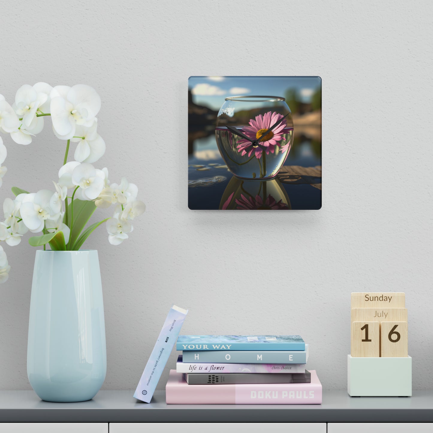 Acrylic Wall Clock Daisy in a vase 1