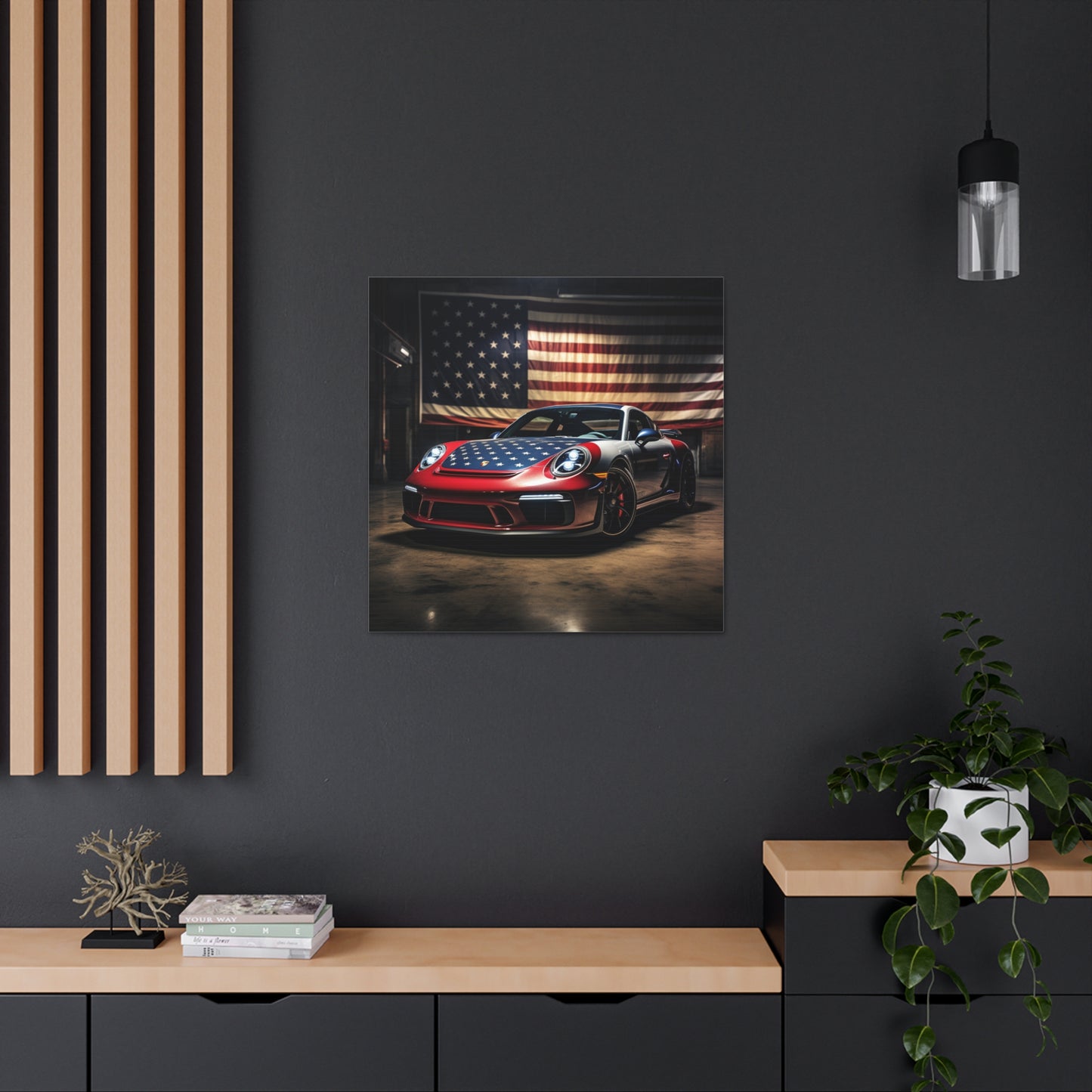 Canvas Gallery Wraps American Flag Background Porsche 1