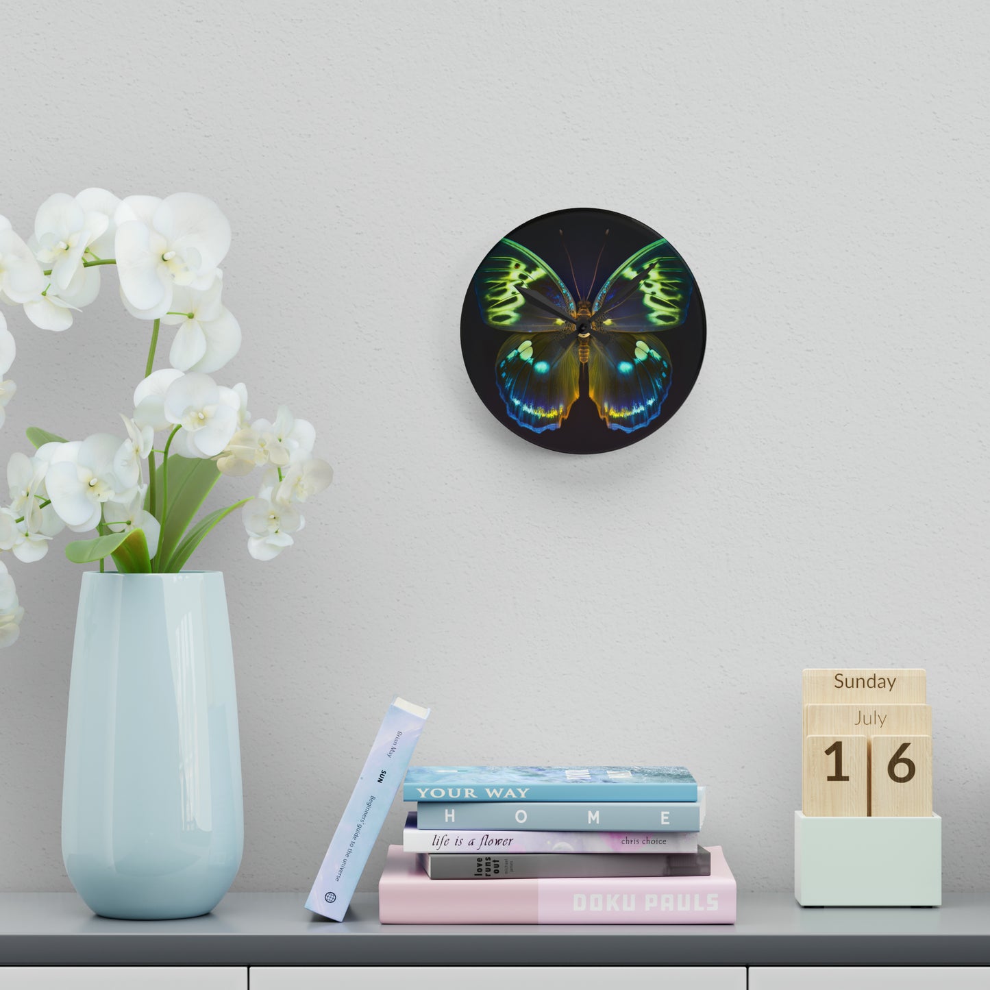 Acrylic Wall Clock Neon Hue Butterfly 1