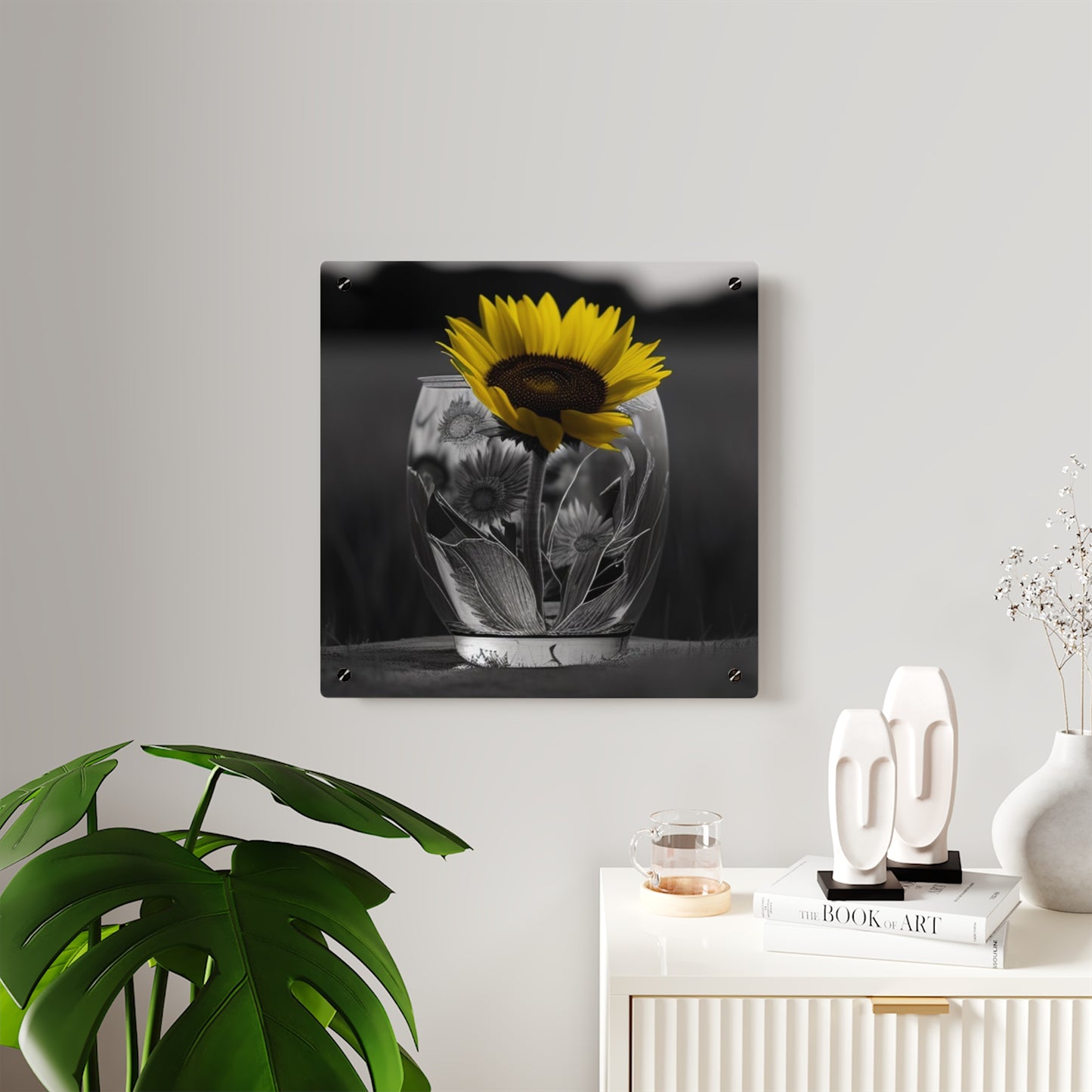 Acrylic Wall Art Panels Yellw Sunflower in a vase 1