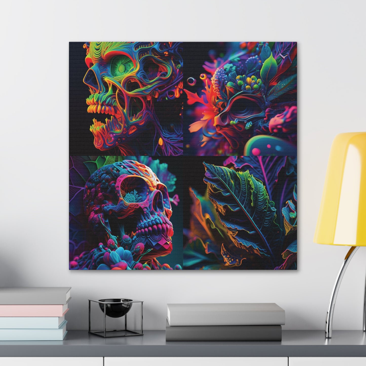 Canvas Gallery Wraps Florescent Skull Death 5