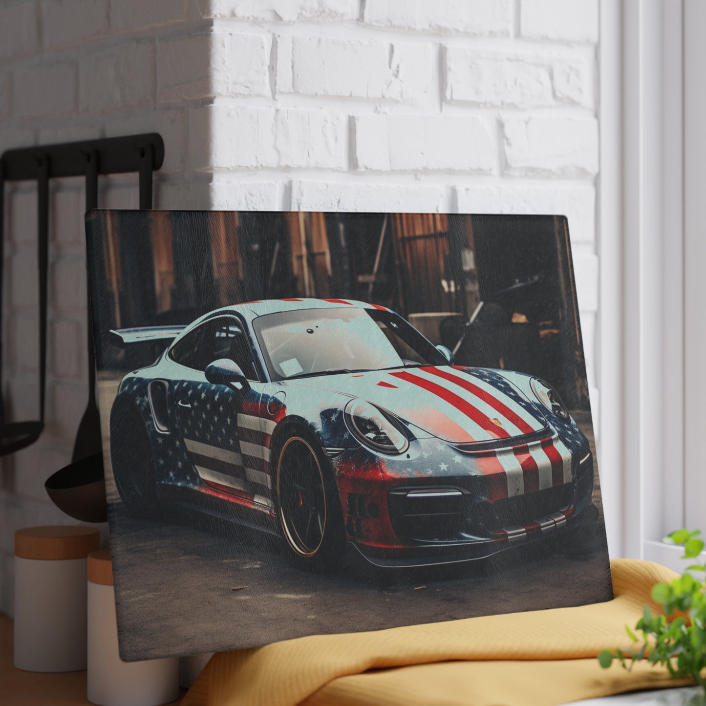 Glass Cutting Board American Flag Porsche 3