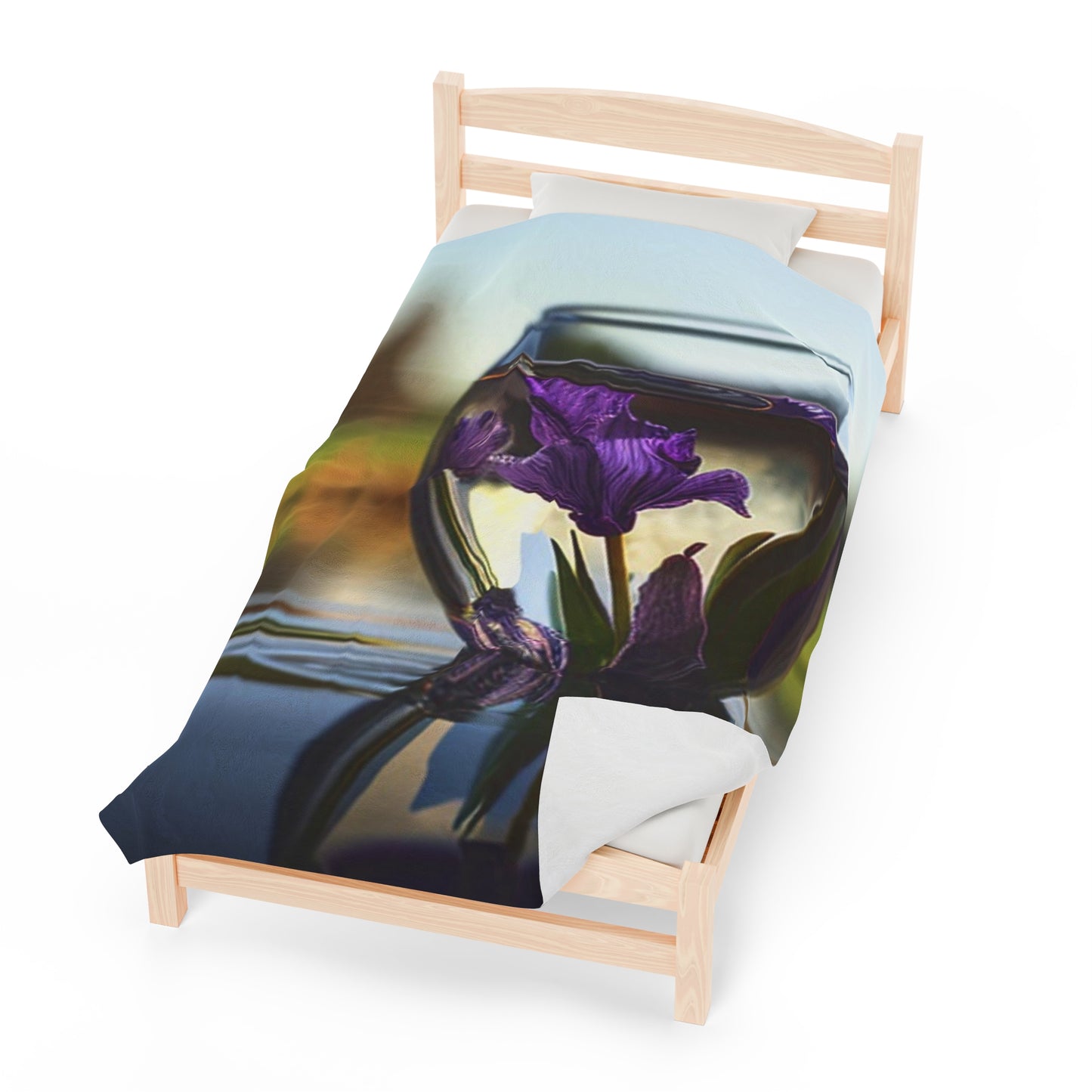 Velveteen Plush Blanket Purple Iris in a vase 3